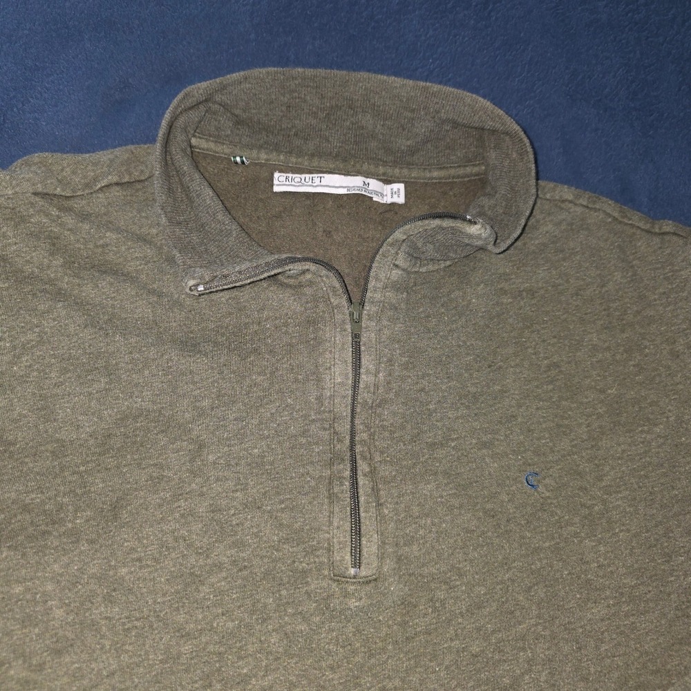 Criquet Mens Green Quarter Zip Cotton Pullover Sweater Size M Heathered Olive